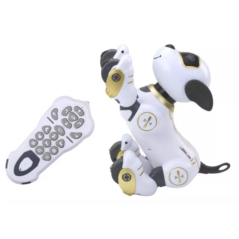 LEAN TOYS nuotolinio valdymo interaktyvus robotas šuo – auksinis, šokantis, programuojamas, įkraunamas