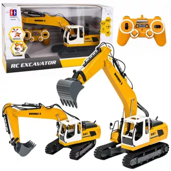 LEAN TOYS nuotoliniu valdymu RC vikšrinis ekskavatorius su šviesomis ir garsais, geltonas, 1:16