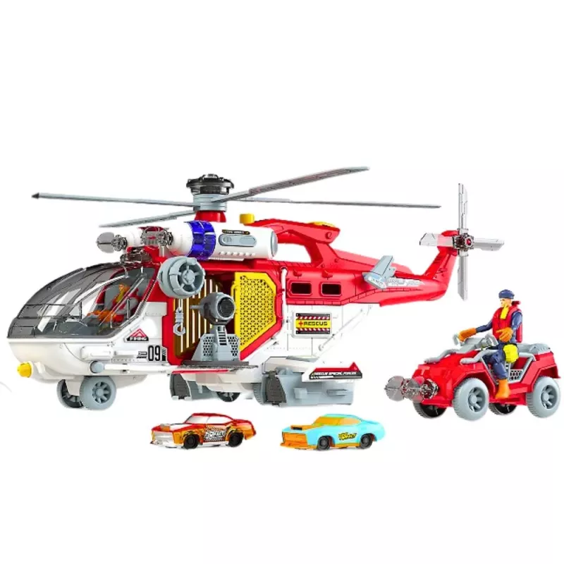 LEAN TOYS Gelbėjimo sraigtasparnis su daugiafunkciais priedais, šviesomis ir garsais