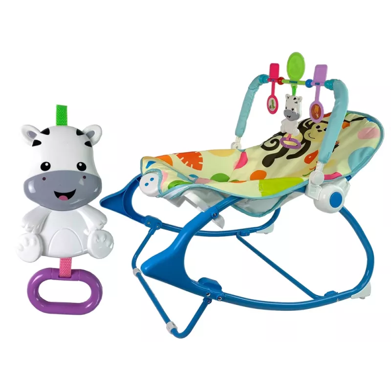 LEAN TOYS Sūpynės 2v1 Mėlyna Zebra Garsai Vibracija