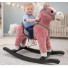 LEAN TOYS Sūpynių arkliukas su balnu ir pėdų atrama, garsai, rožinis, 74 cm