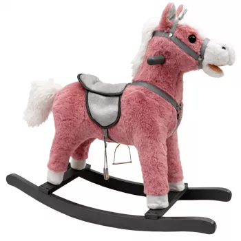 LEAN TOYS Sūpynių arkliukas su balnu ir pėdų atrama, garsai, rožinis, 74 cm