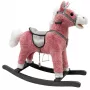 LEAN TOYS Sūpynių arkliukas su balnu ir pėdų atrama, garsai, rožinis, 74 cm