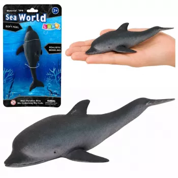 LEAN TOYS guminis jūros delfino figūrėlė, minkšta, realistinė, TPR, tamsiai pilka, 17,5 cm