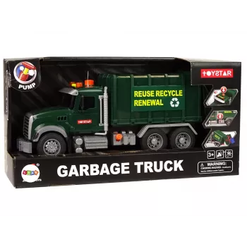 LEAN TOYS Šiukšliavežis su konteineriais tamsiai žalias su garsu ir šviesomis