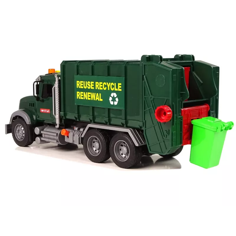 LEAN TOYS Šiukšliavežis su konteineriais tamsiai žalias su garsu ir šviesomis