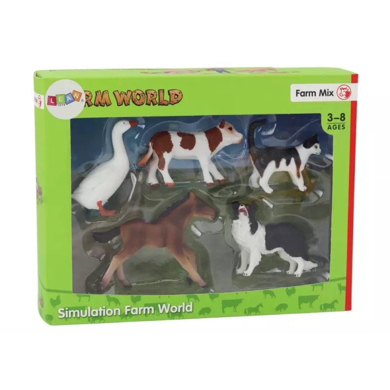 LEAN TOYS Kaimo gyvūnų figūrėlių rinkinys 5 vnt. Arklys, karvė, katė, žąsis, šuo