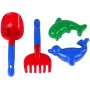 LEAN TOYS Smėlio aksesuarų rinkinys iš 4 dalių – kastuvėlis, grėblys, 2 formelės, patvarus plastikas, nuo 12 mėn.