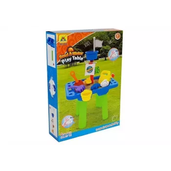 LEAN TOYS Smėlio ir vandens stalas su formelėmis, kastuvėliu, grėbliuku ir debesėlio formele - įvairiaspalvis