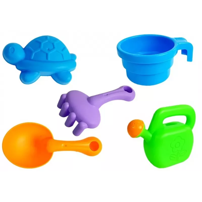 LEAN TOYS Smėlio ir vandens stalas su formelėmis, kastuvėliu, grėbliuku ir debesėlio formele - įvairiaspalvis