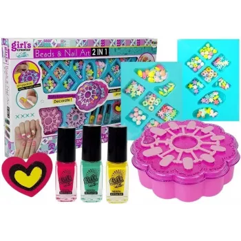 LEAN TOYS 2 viename rinkinys: apyrankių gamyba ir nagų dažymas su karoliukais ir nagų lakais