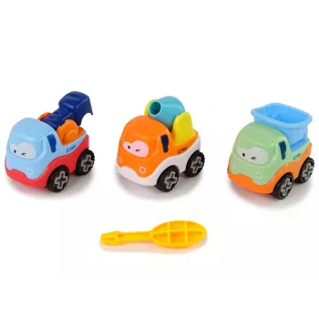 LEAN TOYS 3 statybinių mašinų rinkinys išardymui + atsuktuvas: betono maišyklė, kranas, savivartis