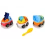 LEAN TOYS 3 statybinių mašinų rinkinys išardymui + atsuktuvas: betono maišyklė, kranas, savivartis
