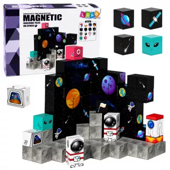 LEAN TOYS Magnetinių blokelių kubelių rinkinys Pikseliai 3D erdvė 100 vnt.