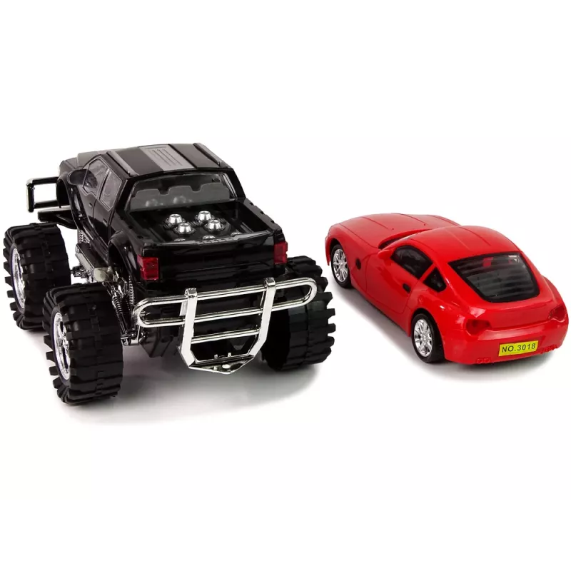 LEAN TOYS Transporto priemonių rinkinys Juodas monstrų sunkvežimis Baltas kemperis 58 cm