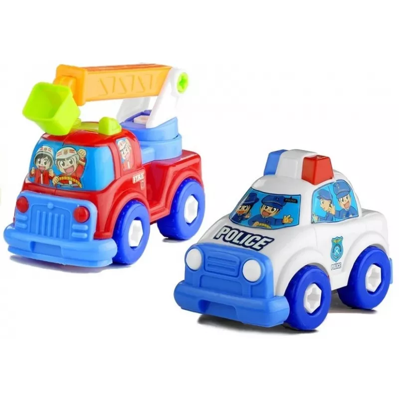 LEAN TOYS Transporto priemonių rinkinys Policija Gaisrinė Automobilių vežėjas Atsukami automobiliai