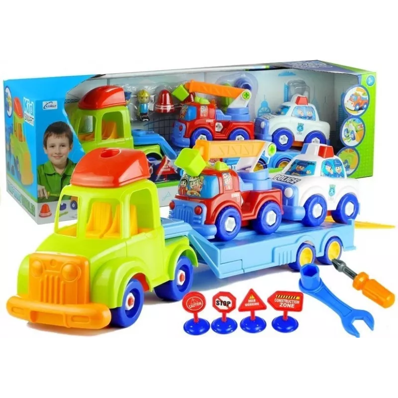 LEAN TOYS Transporto priemonių rinkinys Policija Gaisrinė Automobilių vežėjas Atsukami automobiliai