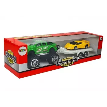 LEAN TOYS Transporto priemonių rinkinys: geltoni sportiniai automobiliai ir žalios visureigiai su inerciniu mechanizmu