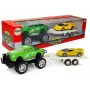 LEAN TOYS Transporto priemonių rinkinys: geltoni sportiniai automobiliai ir žalios visureigiai su inerciniu mechanizmu