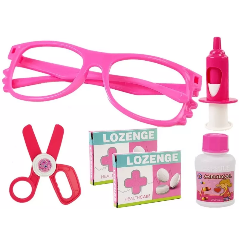 LEAN TOYS Mažas odontologo medicinos rinkinys su aksesuarais rožiniame dėkle