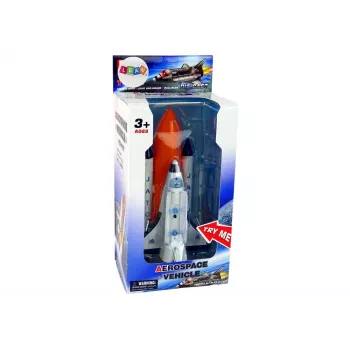 LEAN TOYS kosminė raketa su metaliniu erdvėlaiviu - atgal traukiama, su šviesos ir garso efektais, aviacijos ir kosmoso žaislų rinkinys