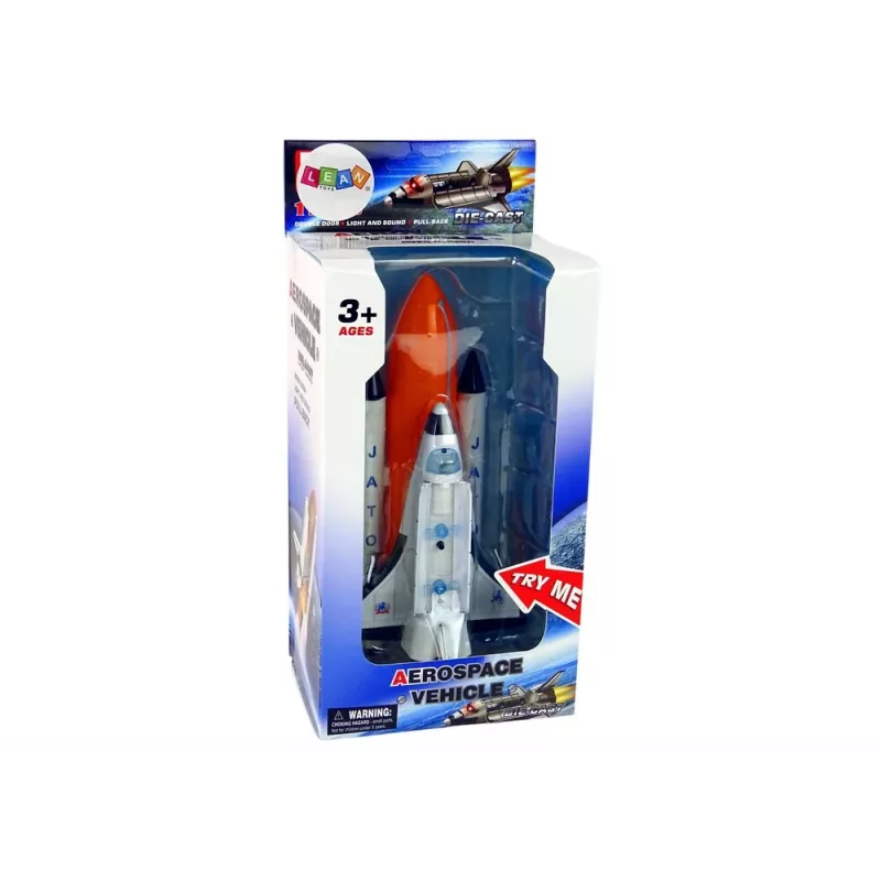 LEAN TOYS kosminė raketa su metaliniu erdvėlaiviu - atgal traukiama, su šviesos ir garso efektais, aviacijos ir kosmoso žaislų rinkinys