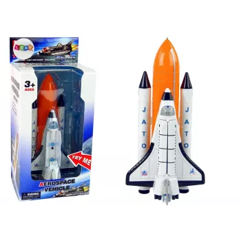 LEAN TOYS kosminė raketa su metaliniu erdvėlaiviu - atgal traukiama, su šviesos ir garso efektais, aviacijos ir kosmoso žaislų rinkinys