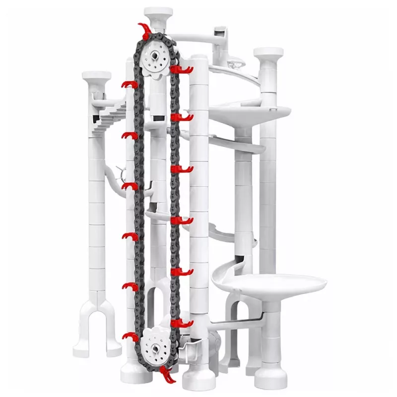 LEAN TOYS Space Track Construction Blocks 153 vnt. - 3D spalvotas rutuliukų takelis su tuneliais ir kamuoliukais