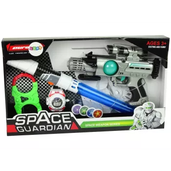 LEAN TOYS Space Warrior Set Laser Gun Lightsaber Handcuffs Disc Thrower
