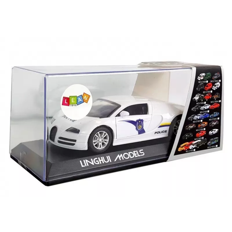 LEAN TOYS Policinis sportinis automobilis su tamsiais langais, tempimo varikliu, balta šviesa ir garsu