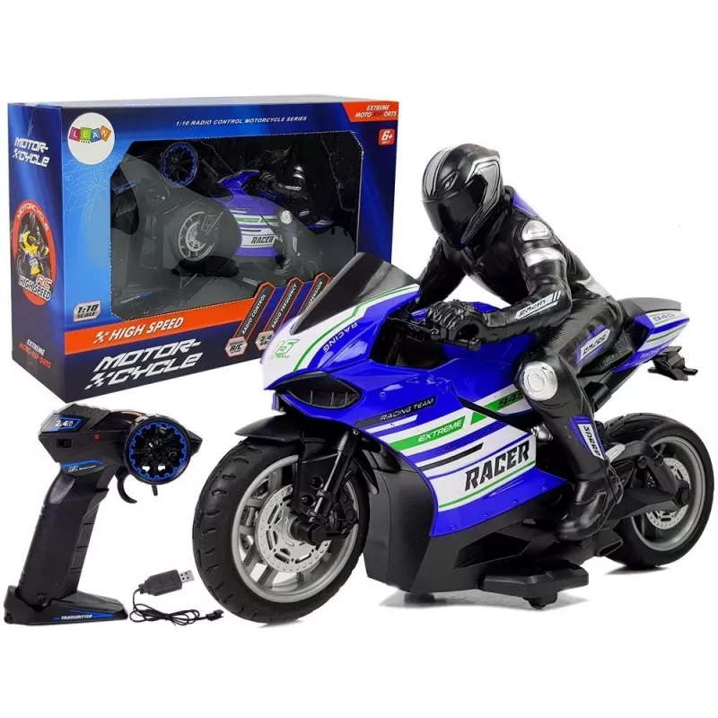 LEAN TOYS Sports Motorcycle 2.4G Remote Controlled Racer Range 35m Blue