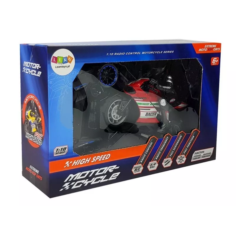 LEAN TOYS Sportinis motociklas 2.4G nuotolinio valdymo lenktyninis automobilis, 35 m nuotolis, raudonas