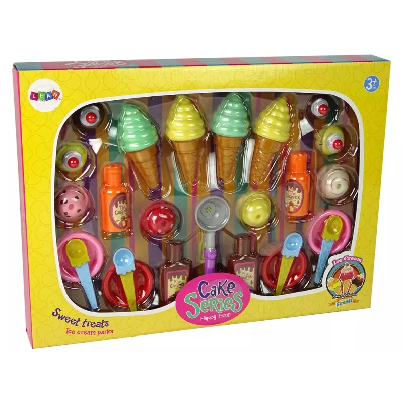 LEAN TOYS Sweet Treats rinkinys: ledai, keksiukai, padažai, šaukšteliai