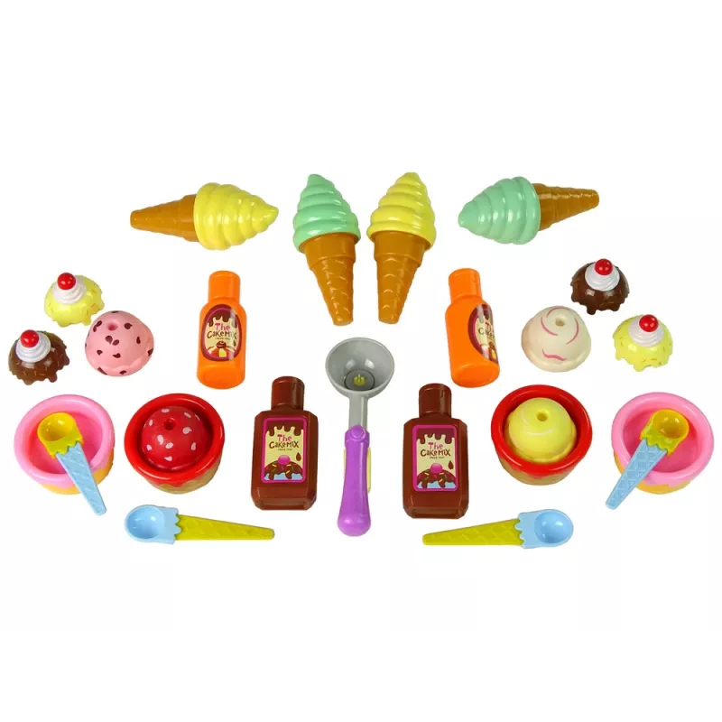LEAN TOYS Sweet Treats rinkinys: ledai, keksiukai, padažai, šaukšteliai