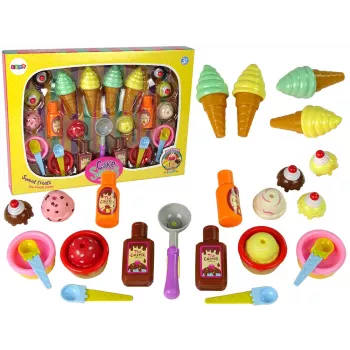 LEAN TOYS Sweet Treats rinkinys: ledai, keksiukai, padažai, šaukšteliai