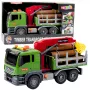 LEAN TOYS medienos transportavimo sunkvežimis su kranu, rąstais, šviesomis ir garsais – statybinės transporto priemonės žaislas