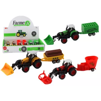 LEAN TOYS Traktorius su priekaba, ekskavatoriumi, buldozeriu, žemės ūkio mašina, 3 spalvos