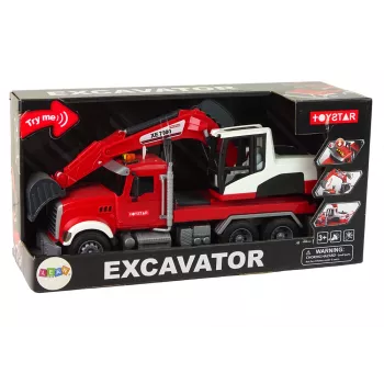 LEAN TOYS Sunkvežimis su ekskavatoriumi, traktoriumi, ekskavatoriumi, garsu ir šviesomis