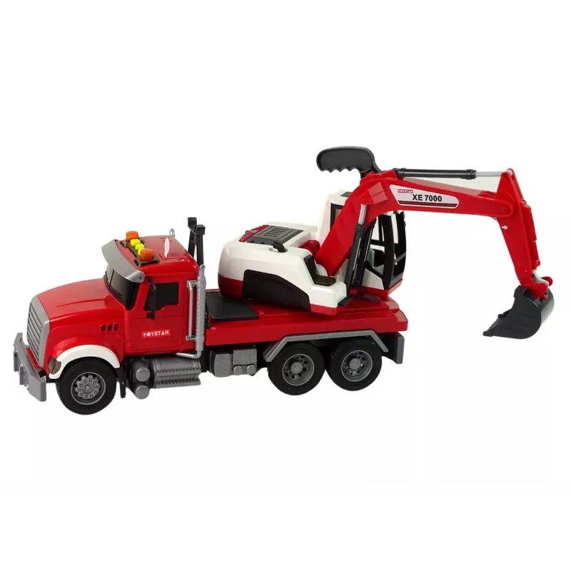 LEAN TOYS Sunkvežimis su ekskavatoriumi, traktoriumi, ekskavatoriumi, garsu ir šviesomis