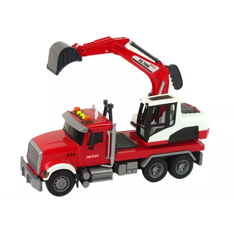 LEAN TOYS Sunkvežimis su ekskavatoriumi, traktoriumi, ekskavatoriumi, garsu ir šviesomis