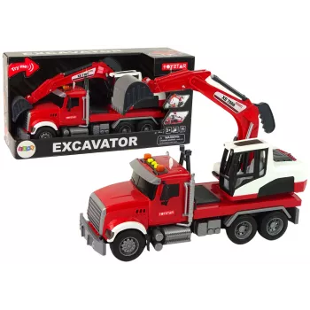 LEAN TOYS Sunkvežimis su ekskavatoriumi, traktoriumi, ekskavatoriumi, garsu ir šviesomis