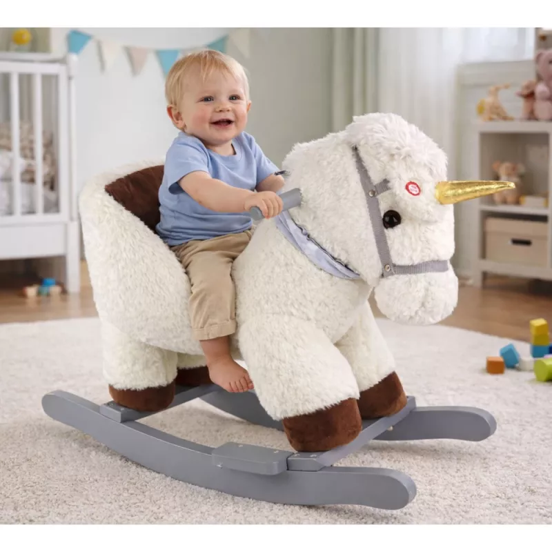 LEAN TOYS Unicorn Rocking Horse Rocker for Toddlers White Beige