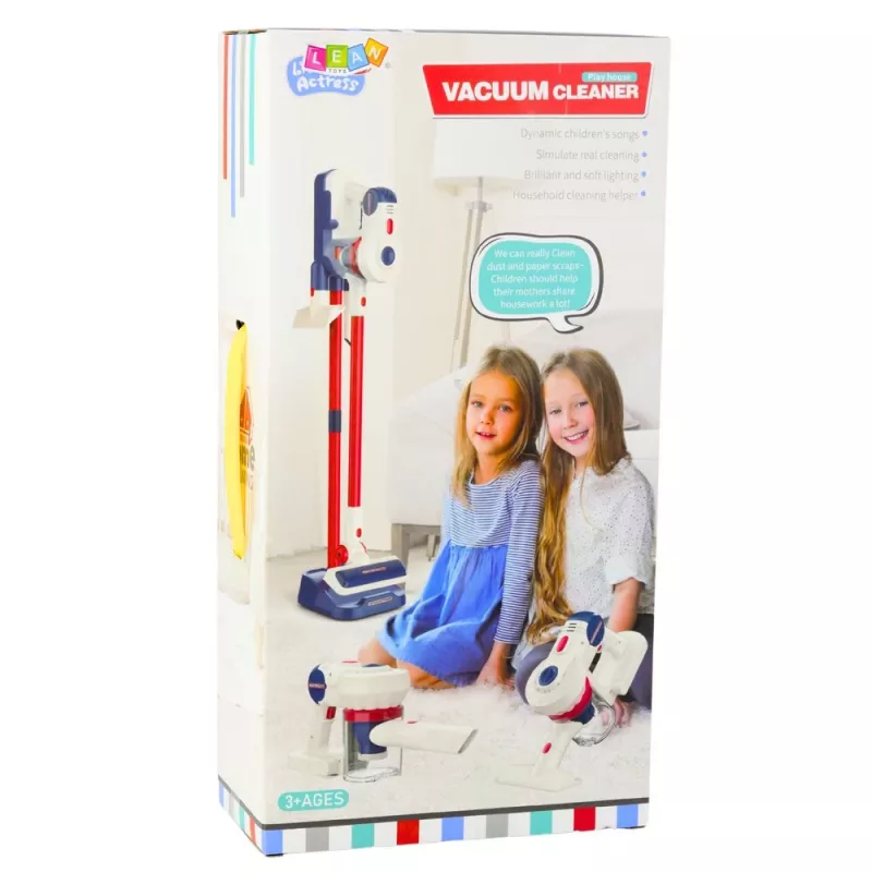 LEAN TOYS vertikalus dulkių siurblys vaikų valymo rinkinys su šviesomis ir garsais stotelė balta