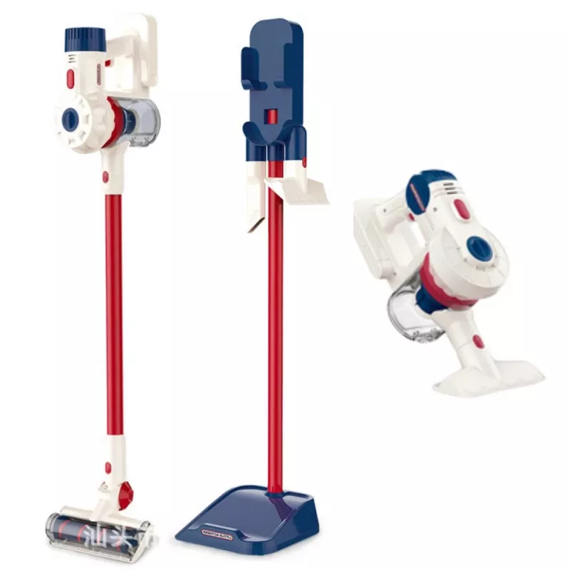 LEAN TOYS vertikalus dulkių siurblys vaikų valymo rinkinys su šviesomis ir garsais stotelė balta