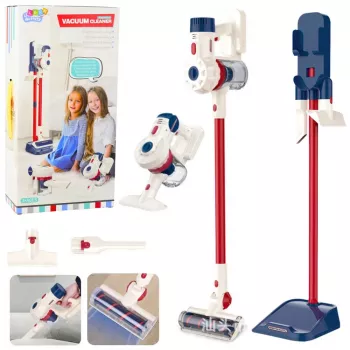 LEAN TOYS vertikalus dulkių siurblys vaikų valymo rinkinys su šviesomis ir garsais stotelė balta