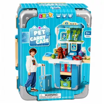 LEAN TOYS Veterinarijos lagaminas su šuns priežiūros rinkiniu, rudas, vaidmenų žaidimų rinkinys su 12 priedų