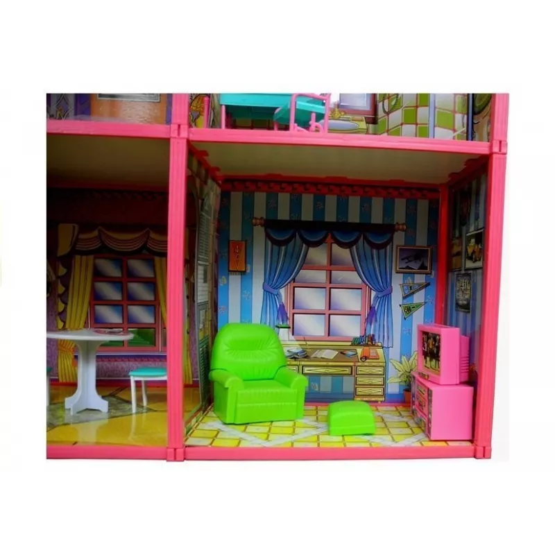 LEAN TOYS Vila didelis lėlių namas 6 kambariai baldai priedai 128 vnt.