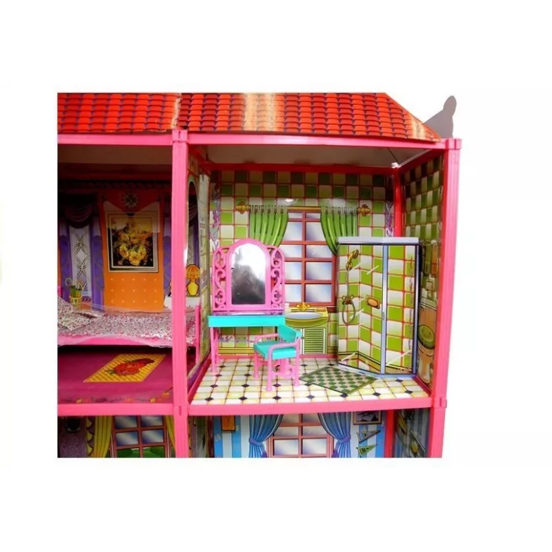 LEAN TOYS Vila didelis lėlių namas 6 kambariai baldai priedai 128 vnt.
