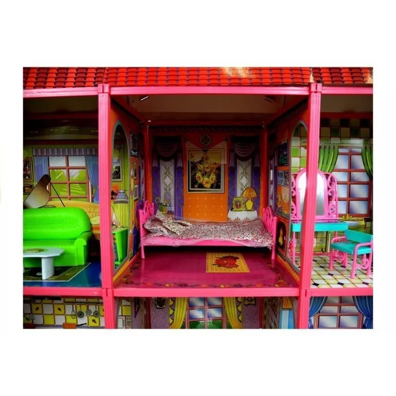 LEAN TOYS Vila didelis lėlių namas 6 kambariai baldai priedai 128 vnt.