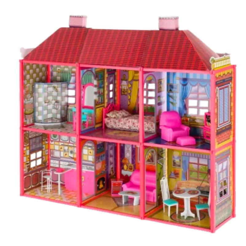 LEAN TOYS Vila didelis lėlių namas 6 kambariai baldai priedai 128 vnt.